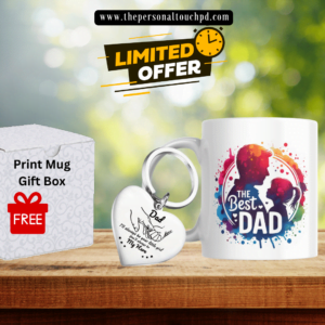 Dad and Daughter printed Mug with Heart shaped keyring